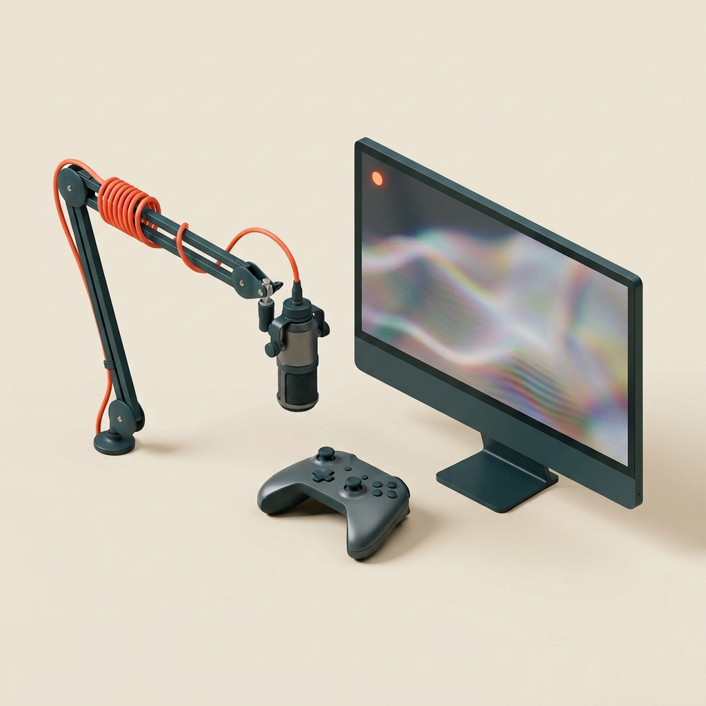 Mikrofon, Bildschirm und Controller für Streaming und Gaming